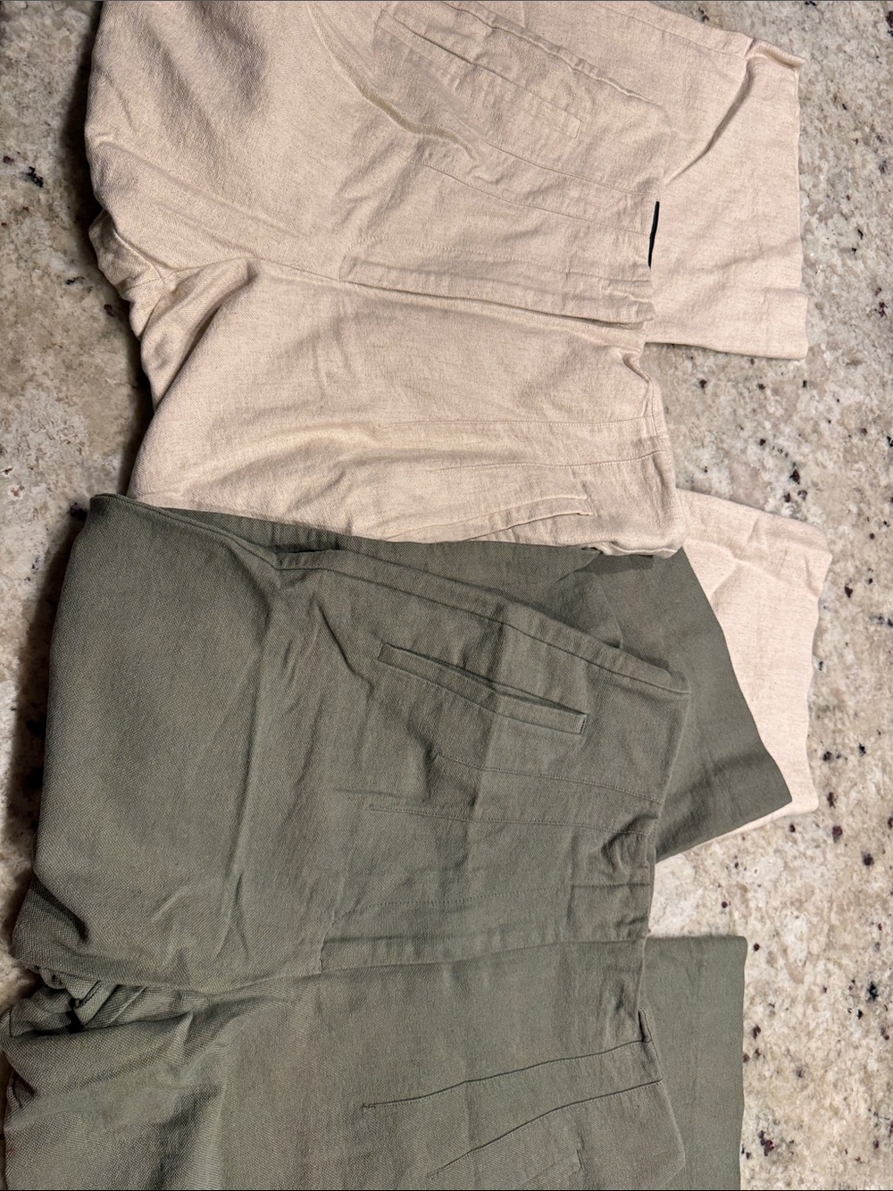 Zara Linen-Blend High-Waist Trousers in Olive Green & Beige